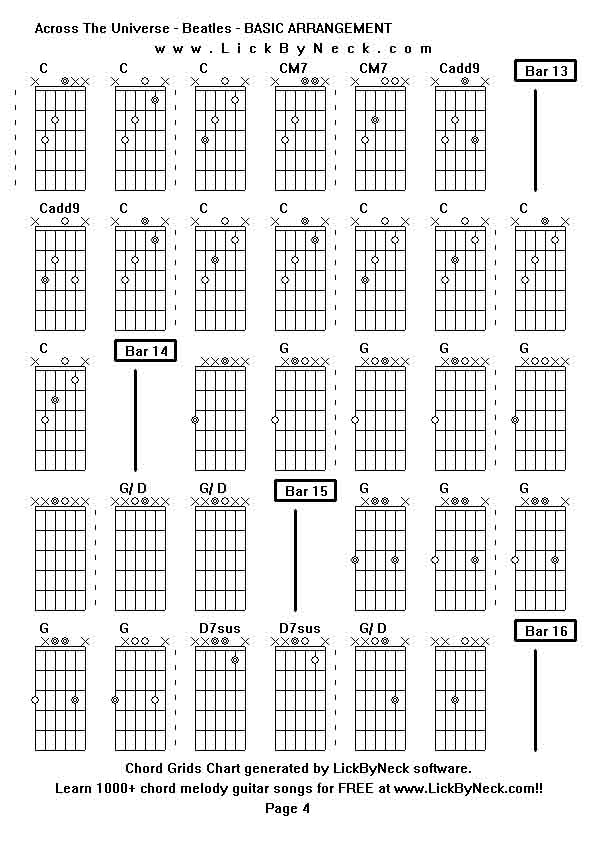 Chord Grids Chart of chord melody fingerstyle guitar song-Across The Universe - Beatles - BASIC ARRANGEMENT,generated by LickByNeck software.